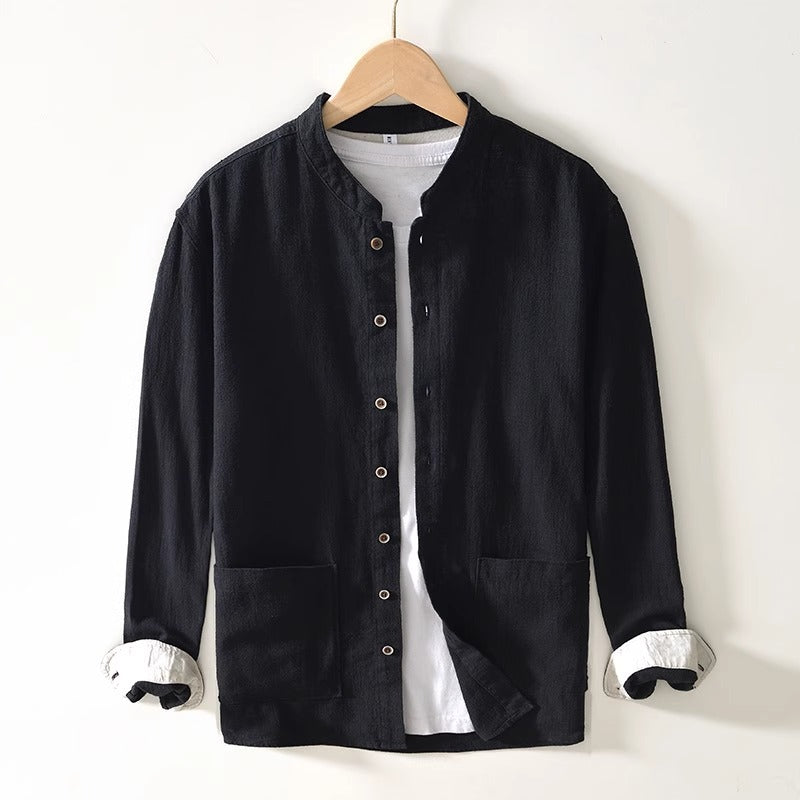 Men’s Haku Collar Shirt with Mandarin Collar and Button Closure