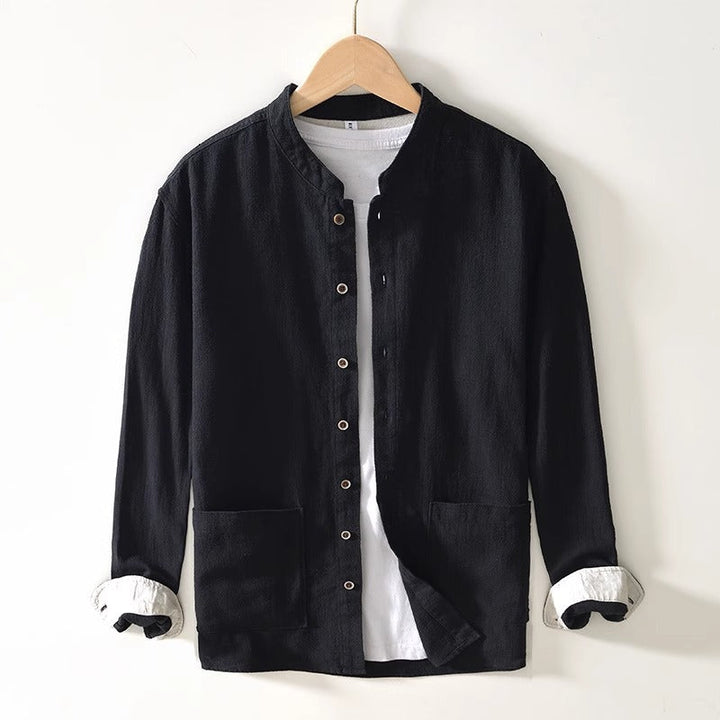 Men’s Haku Collar Shirt with Mandarin Collar and Button Closure