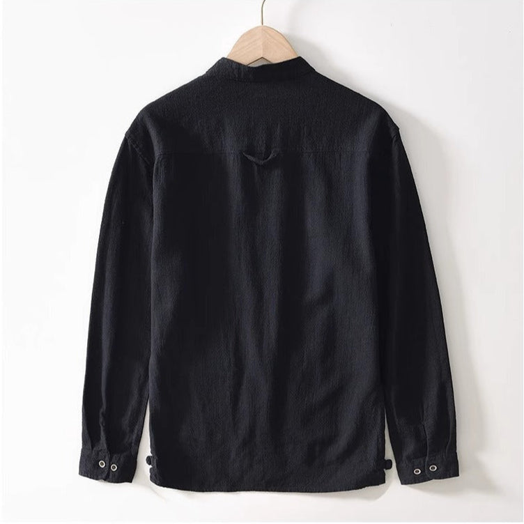 Men’s Haku Collar Shirt with Mandarin Collar and Button Closure