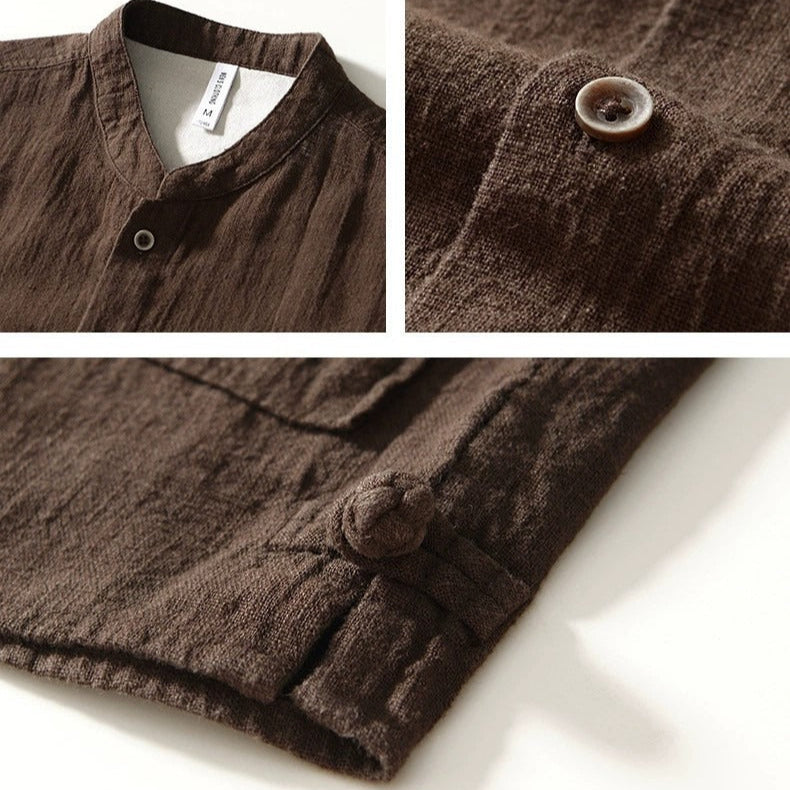 Men’s Haku Collar Shirt with Mandarin Collar and Button Closure