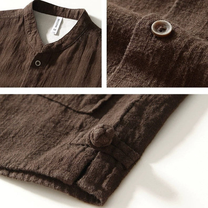 Men’s Haku Collar Shirt with Mandarin Collar and Button Closure