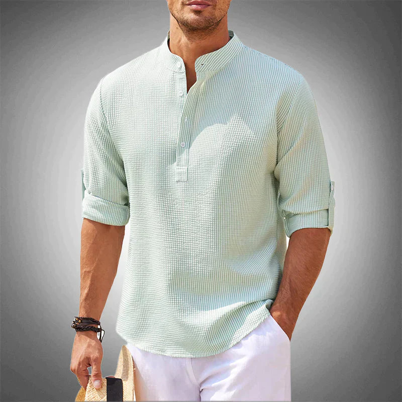 Men’s Henley Shirt with Button Placket and Short Sleeves