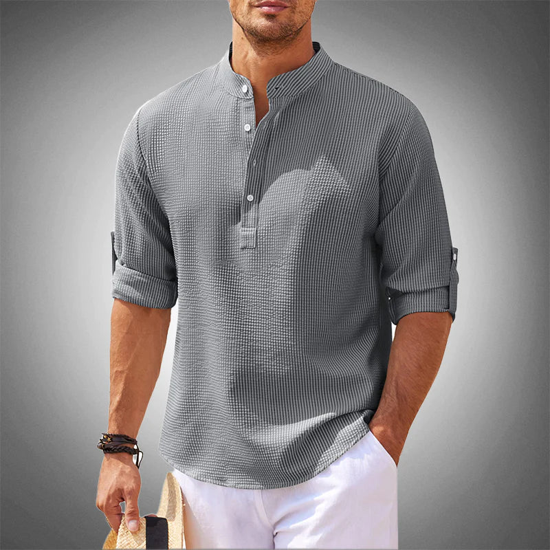 Men’s Henley Shirt with Button Placket and Short Sleeves