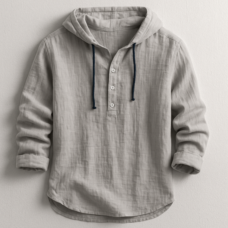 Men’s Hoodie with Adjustable Hood and Linen Fabric