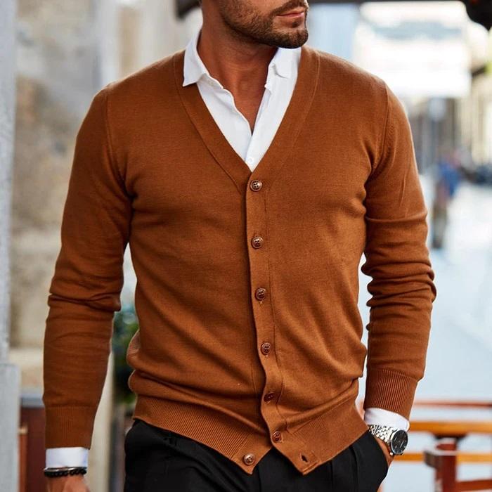 Men’s Knit Cardigan with Button Closure and Ribbed Cuffs