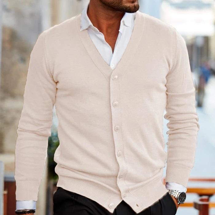 Men’s Knit Cardigan with Button Closure and Ribbed Cuffs