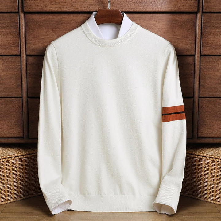 Mens Knit Jumper with Crew Neck Collar and Ribbed Hem