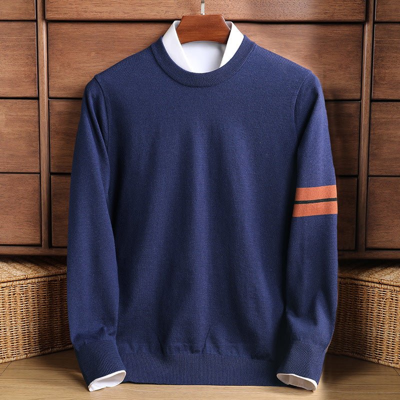 Mens Knit Jumper with Crew Neck Collar and Ribbed Hem