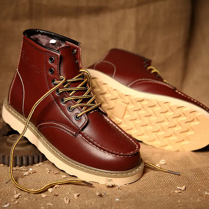 Men’s Lace-Up Winter Ankle Boots with Thick Sole and Lined Interior