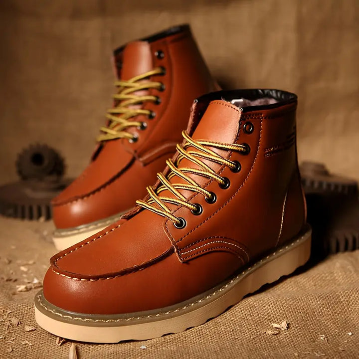 Men’s Lace-Up Winter Ankle Boots with Thick Sole and Lined Interior