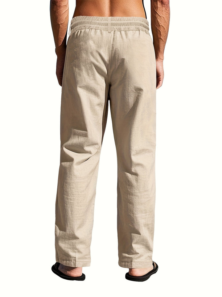Men’s Linen Trousers with Drawstring Waist and Multi-Button Design