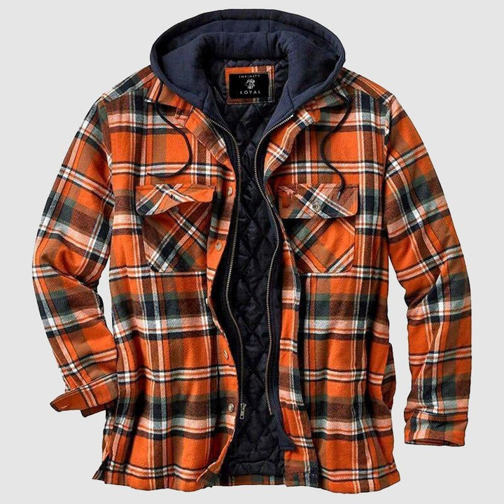 Mens Lumberjack Jacket with Zipper Closure and Detachable Hood