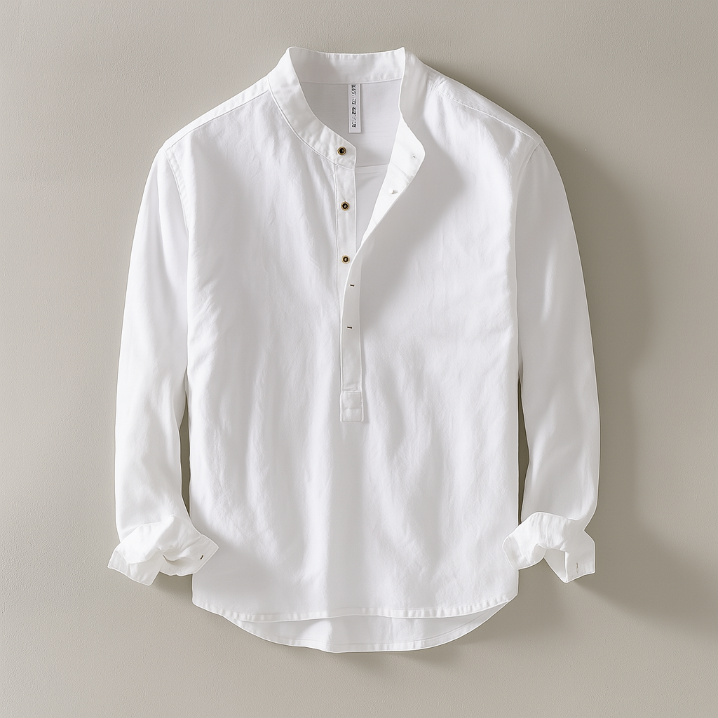 Men’s Mandarin Collar Shirt with Button Placket