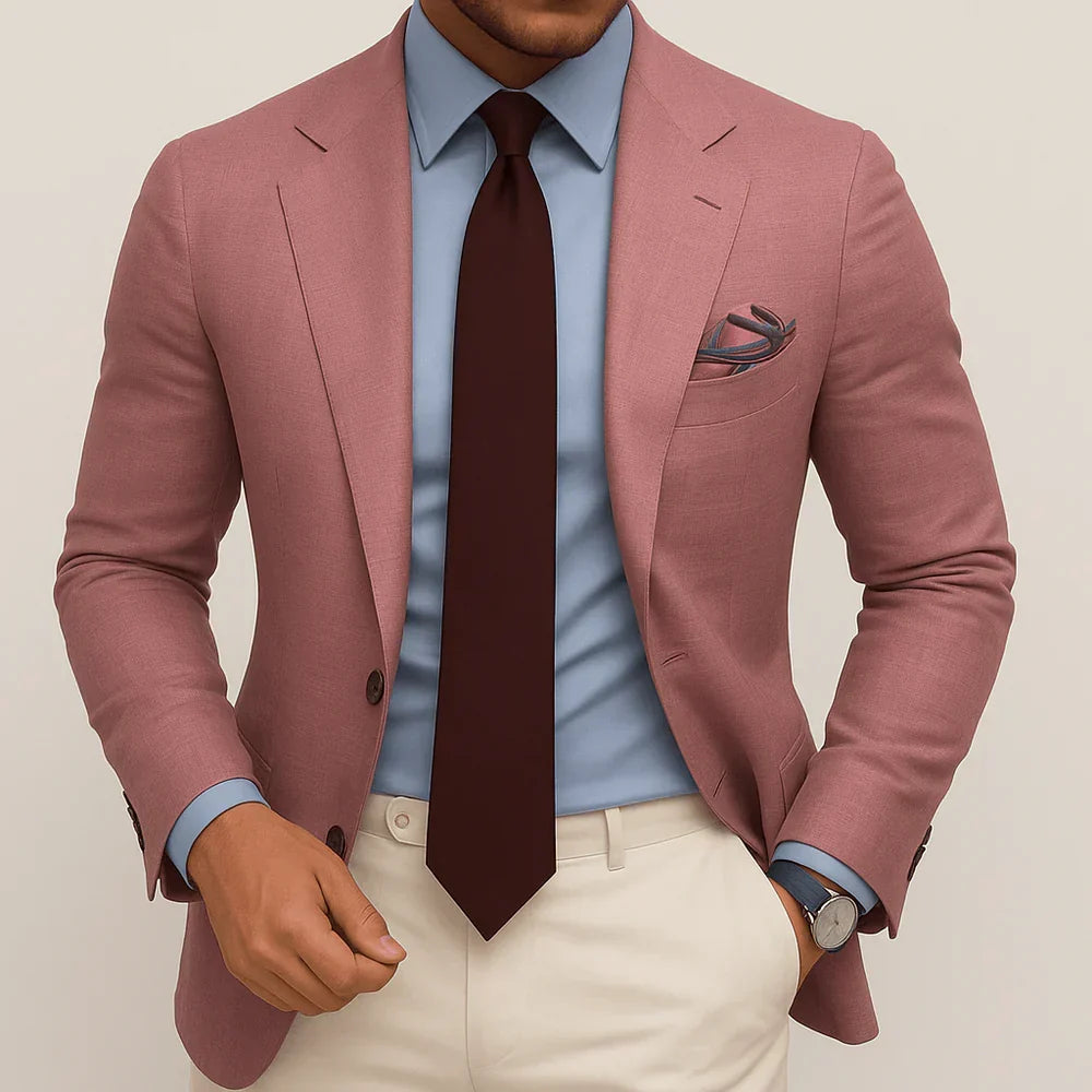 Mens Navy Blazer With Two-Button Closure And Bold Check Pattern