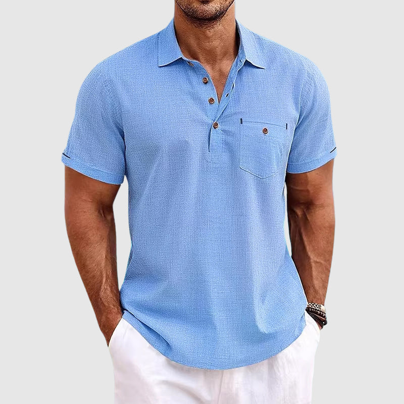 Mens Polo Shirt with Turn‑Down Collar and Button Placket Closure