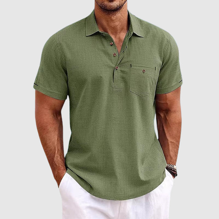 Mens Polo Shirt with Turn‑Down Collar and Button Placket Closure