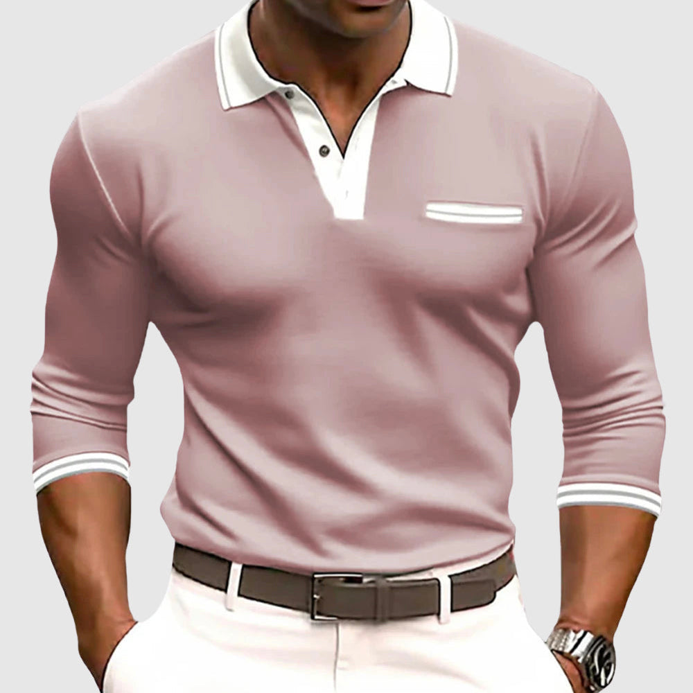 Mens Polo Shirt with Turn‑Down Collar and Contrast Trim