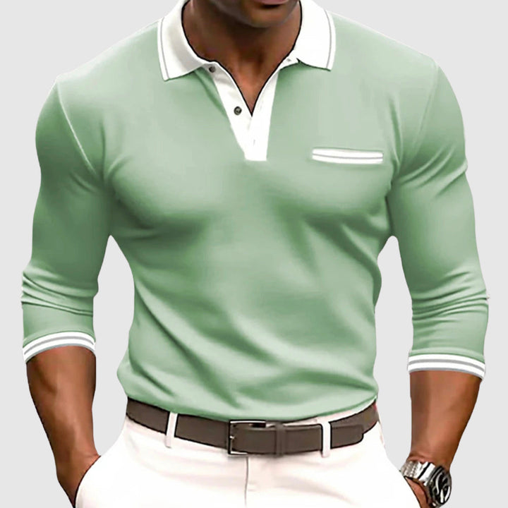 Mens Polo Shirt with Turn‑Down Collar and Contrast Trim