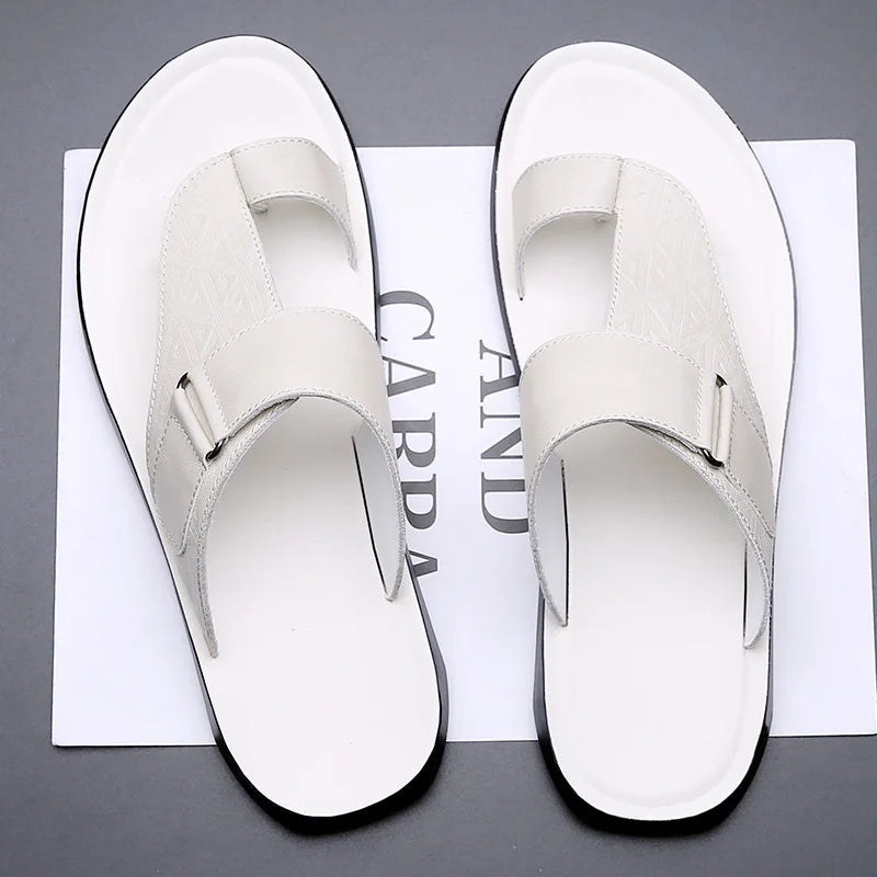 Men's Sandals with Geometric Strap and Toe-Loop Design