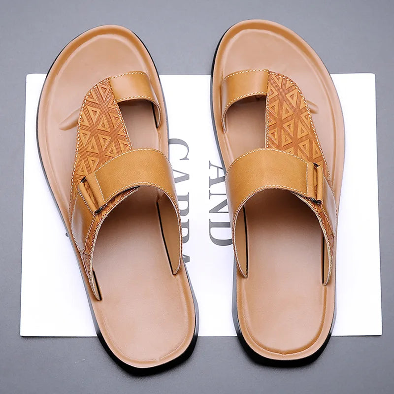 Men's Sandals with Geometric Strap and Toe-Loop Design