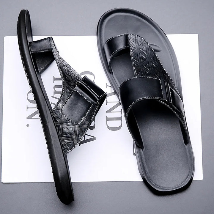 Men's Sandals with Geometric Strap and Toe-Loop Design