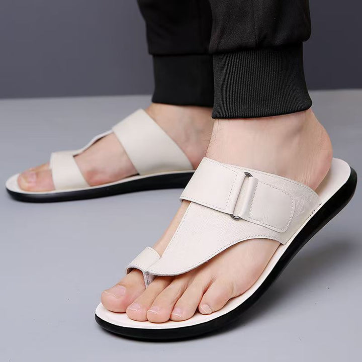 Men's Sandals with Geometric Strap and Toe-Loop Design