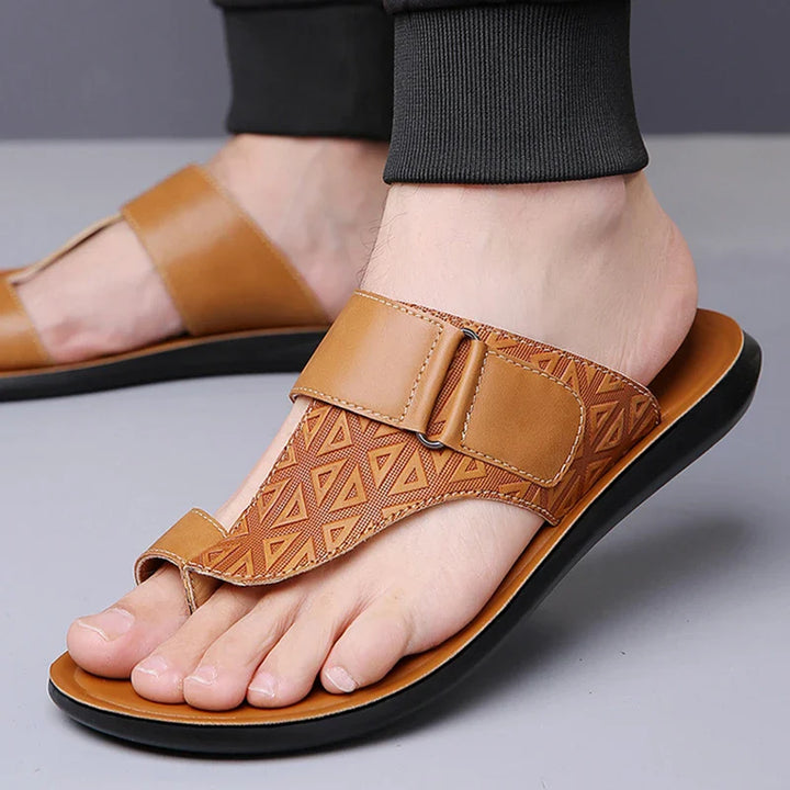 Men's Sandals with Geometric Strap and Toe-Loop Design