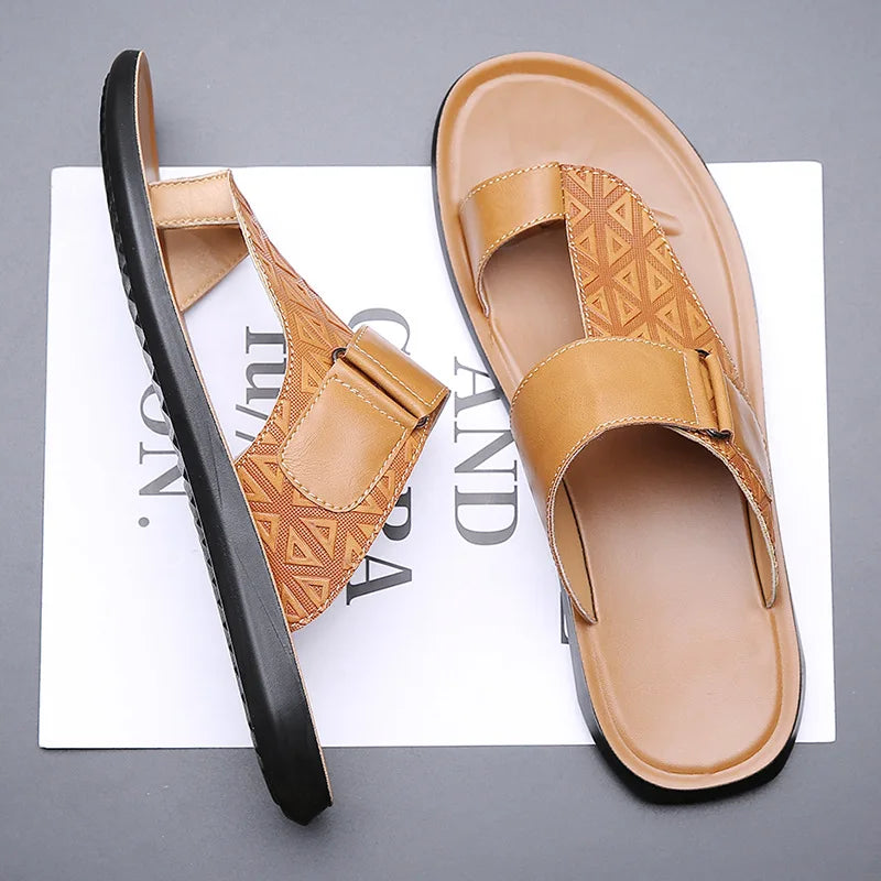 Men's Sandals with Geometric Strap and Toe-Loop Design
