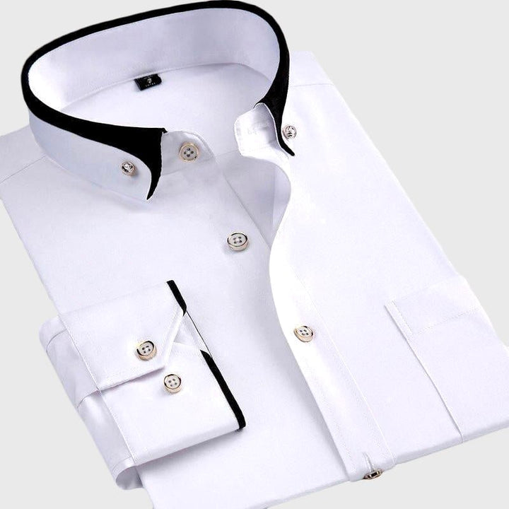 Men’s Shirt with Fold-Down Collar and Full-Length Sleeves