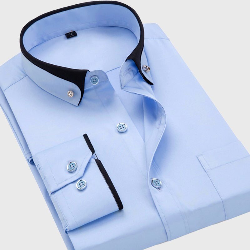 Men’s Shirt with Fold-Down Collar and Full-Length Sleeves