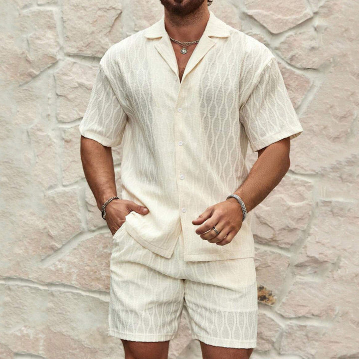 Men’s Summer Outfit Set with Button Shirt and Elastic Shorts