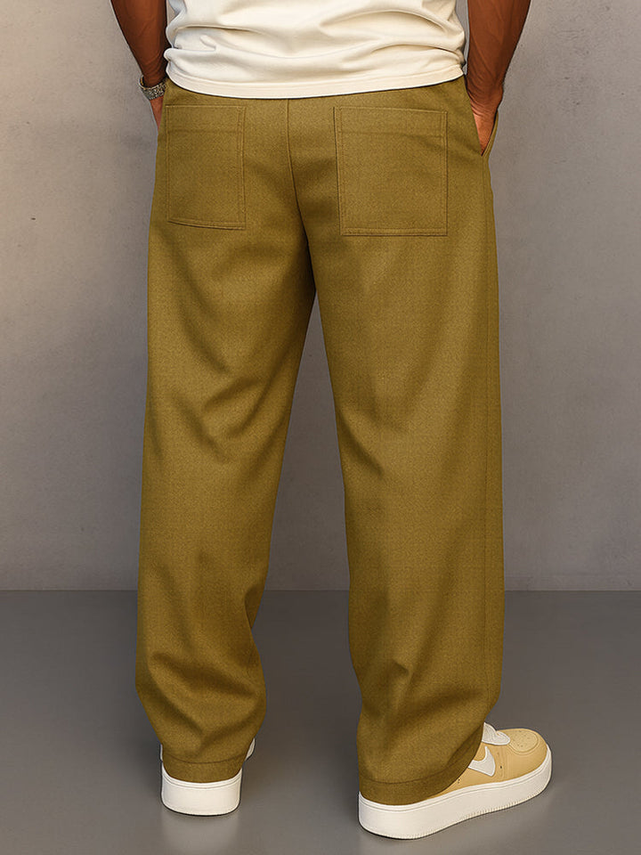 Mens Trousers with Adjustable Waistband and Pleated Front