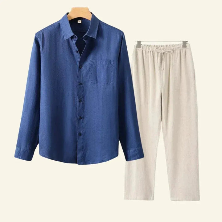 Men’s Two-Piece Set with Button Shirt and Side Pockets