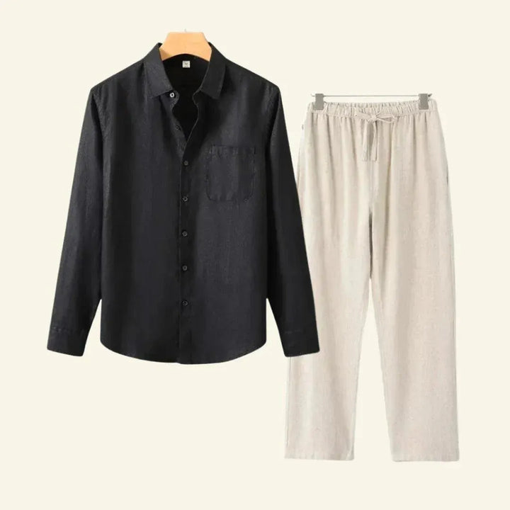 Men’s Two-Piece Set with Button Shirt and Side Pockets