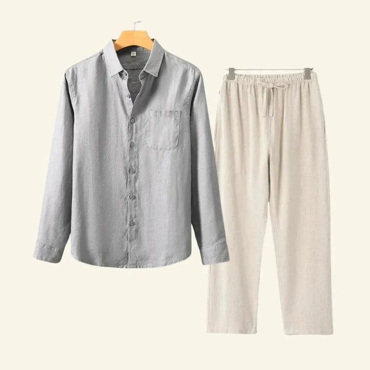 Men’s Two-Piece Set with Button Shirt and Side Pockets