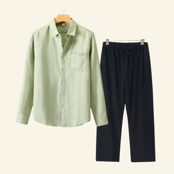 Men’s Two-Piece Set with Button Shirt and Side Pockets