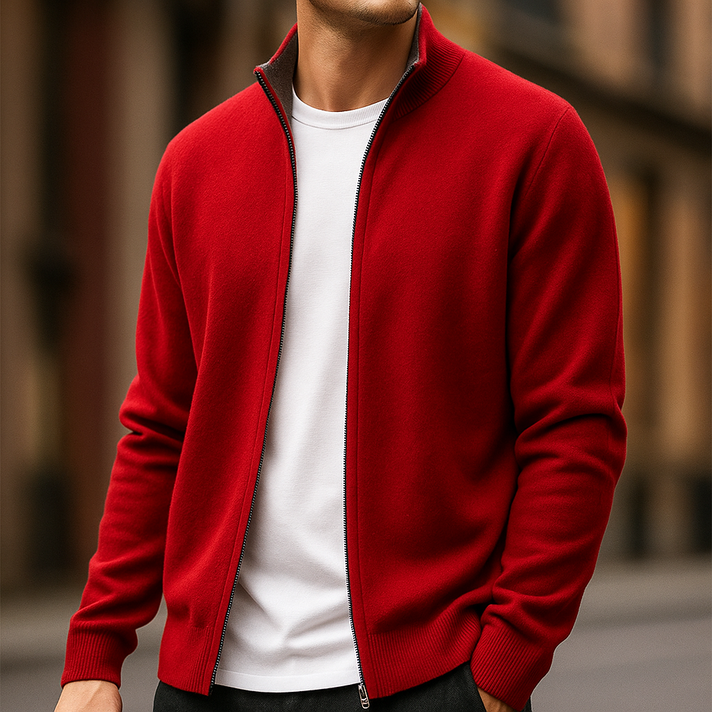 Men's Zip Cardigan with Full-Zip Front and Ribbed Collar