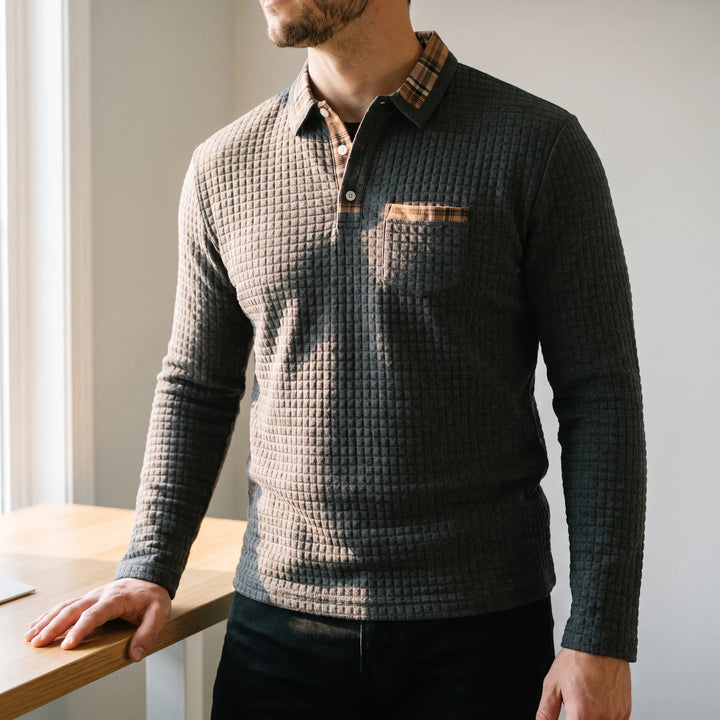 Novaris - Long-Sleeve Waffle Knit Polo Shirt