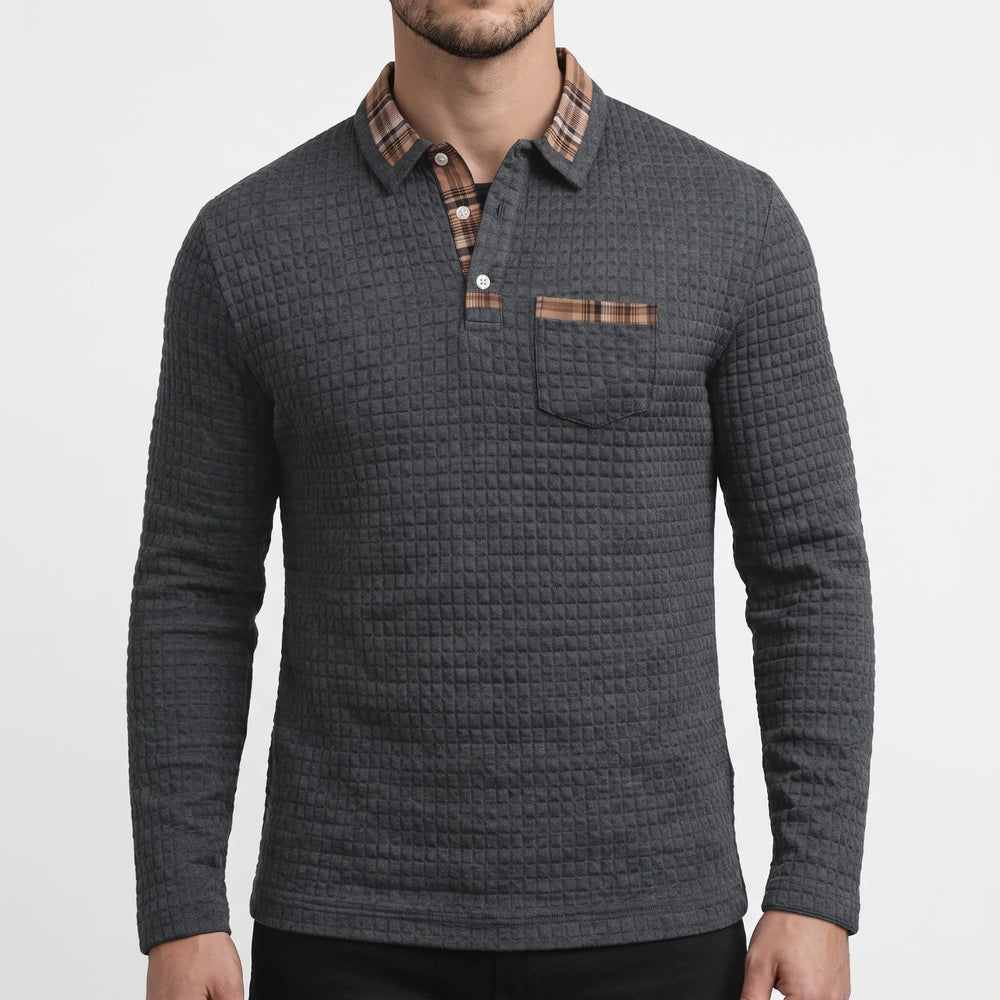 Novaris - Long-Sleeve Waffle Knit Polo Shirt