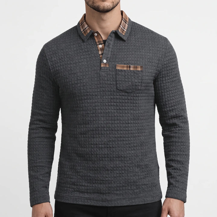 Novaris - Long-Sleeve Waffle Knit Polo Shirt