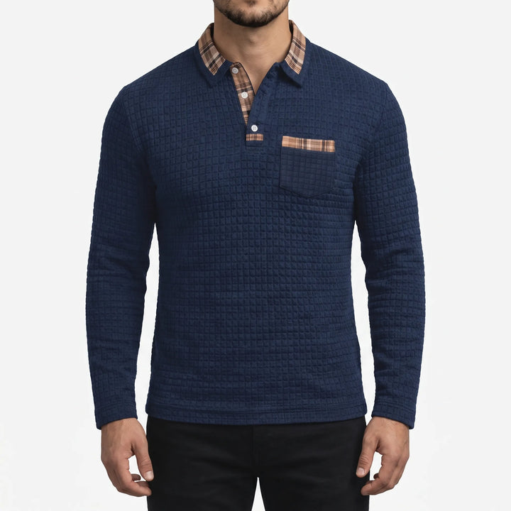 Novaris - Long-Sleeve Waffle Knit Polo Shirt