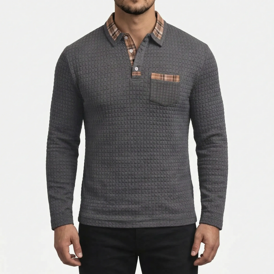 Novaris - Long-Sleeve Waffle Knit Polo Shirt