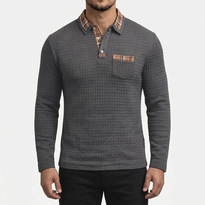 Novaris - Long-Sleeve Waffle Knit Polo Shirt