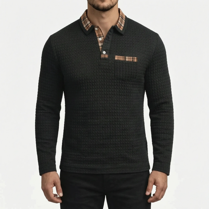 Novaris - Long-Sleeve Waffle Knit Polo Shirt