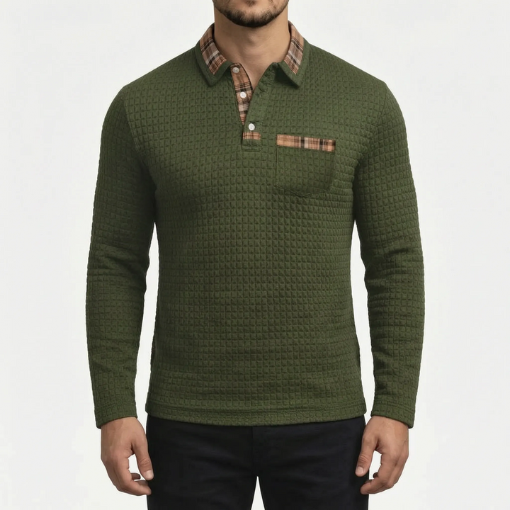 Novaris - Long-Sleeve Waffle Knit Polo Shirt