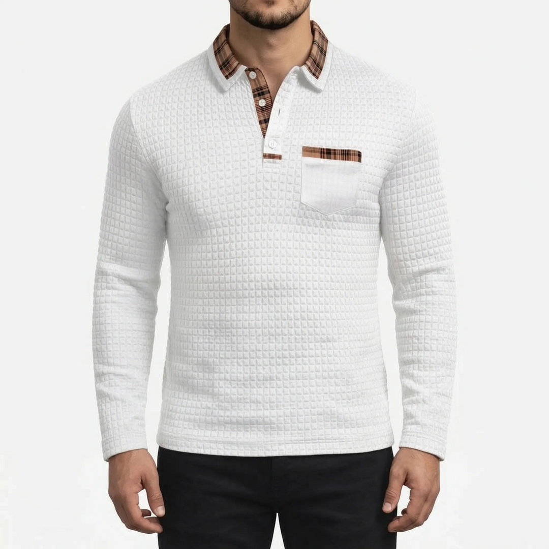 Novaris - Long-Sleeve Waffle Knit Polo Shirt