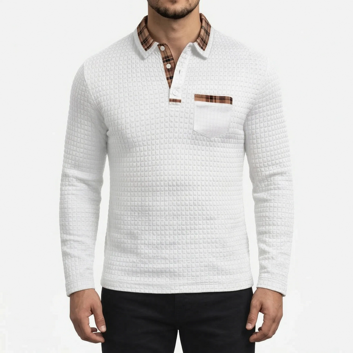 Novaris - Long-Sleeve Waffle Knit Polo Shirt