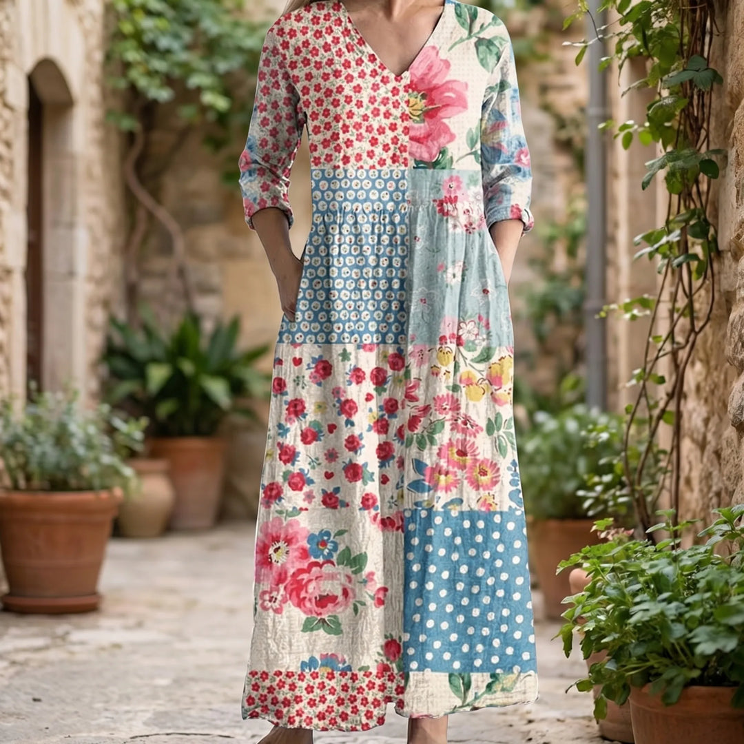Petaflow - Vintage Floral Patchwork Maxi Dress