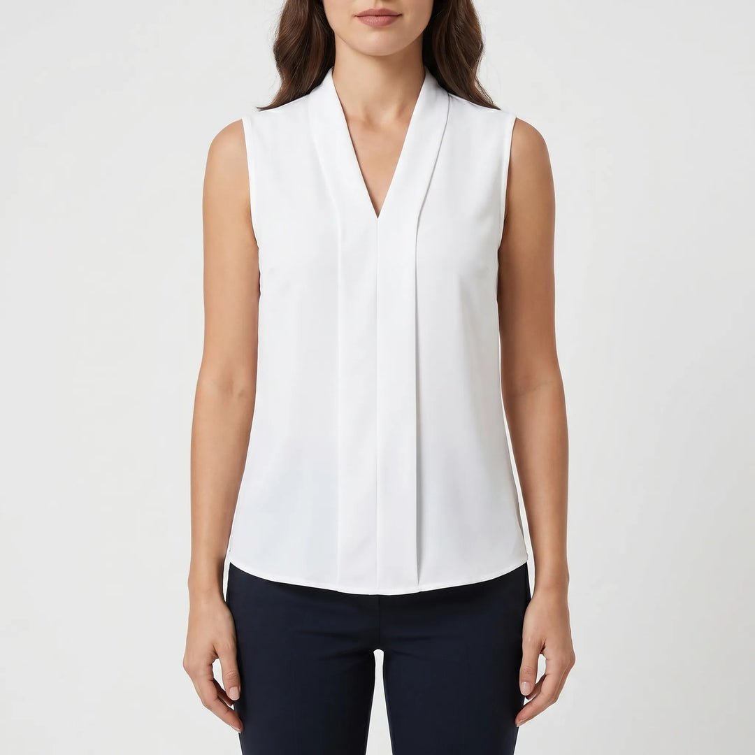Plissara - Sleeveless Pleated V-Neck Blouse