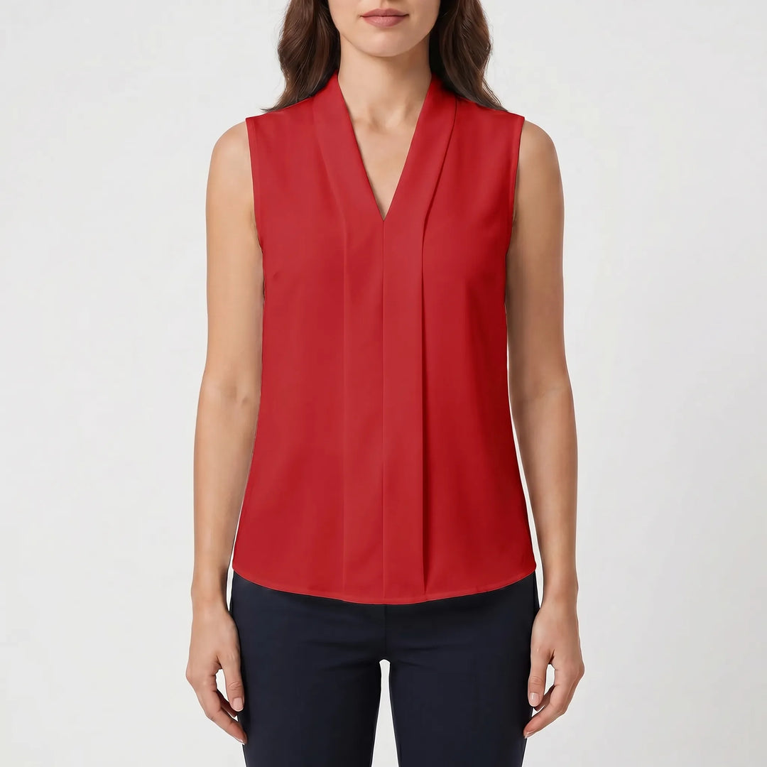 Plissara - Sleeveless Pleated V-Neck Blouse